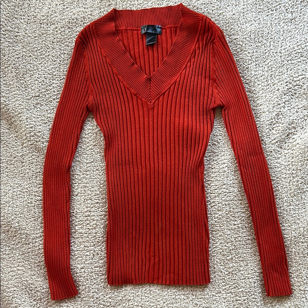 Vintage Y2K Burnt Orange Fitted V-Neck Sweater, brand is Love Always
